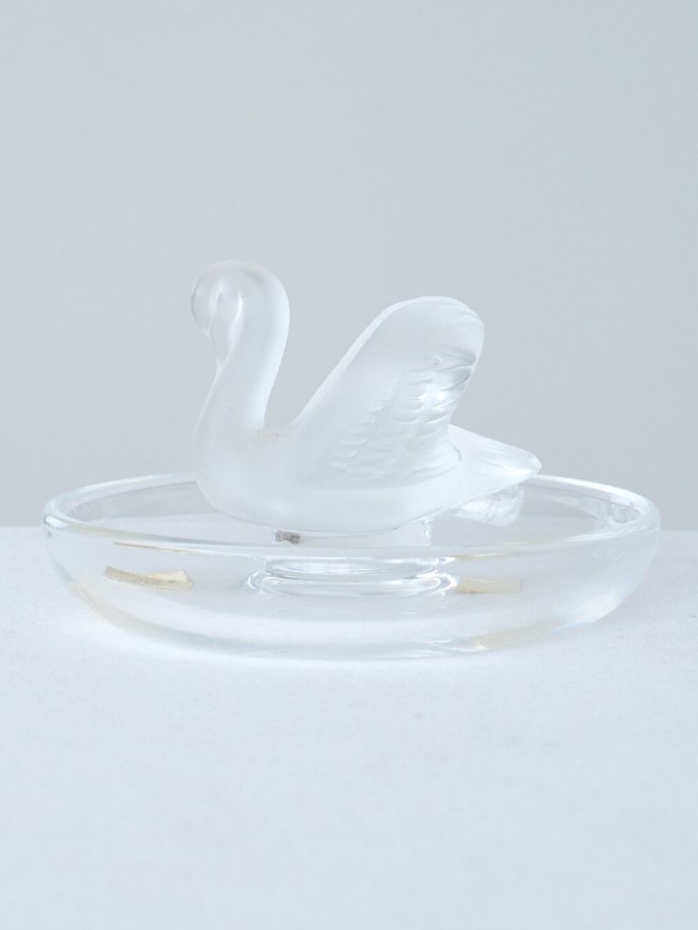 Vintage LALIQUE France Crystal Swan Trinket Dish Ring Holder Signed Frosted Clr